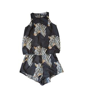 LAS SURENAS Linen Blend shorts outfit, Black Zebra, matching; lightweight